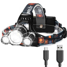 Rechargeable LED Headlamp, 20000 Lumen Head Lamp with Zoom, Waterproof Helmet Light, Headband Flashlight for Camping