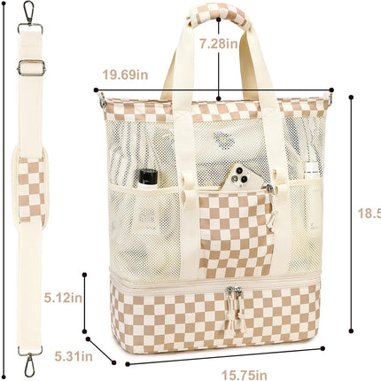 Vepine | Mesh Beach Tote Bag with Insulated Cooler Compartment | Stylish & Versatile Pool Bag for Summer Outings