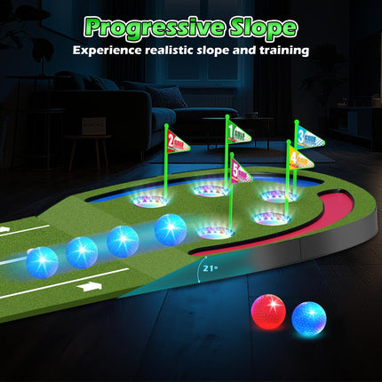Mini Golf Toy Set | Putting Mat with LED Light-Up Holes & Glowing Balls | Indoor/Outdoor Fun for Kids & Family