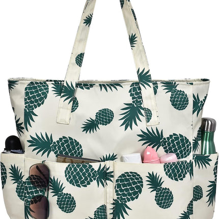 Vepine Large Waterproof Beach Tote Bag with Zipper | Sandproof Design for Travel & Vacation Essentials