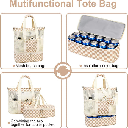 Vepine | Mesh Beach Tote Bag with Insulated Cooler Compartment | Stylish & Versatile Pool Bag for Summer Outings