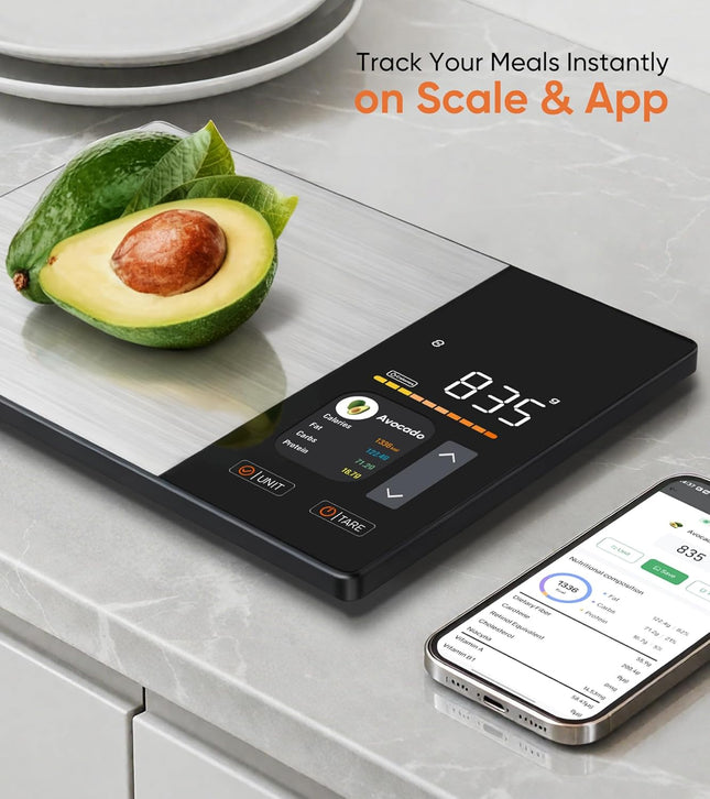 Smart Nutrition Scale | Digital Food Scale with TFT Display & App Integration | Track Calories, Fat, Carbs & Protein for Healthy Meal Prep