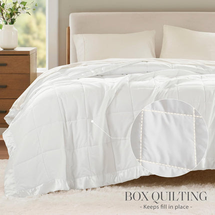 Windom Collection | Down Alternative Blanket with Moisture-Wicking Treatment | Lightweight & Soft Bed Cover for All Seasons, Satin Trim