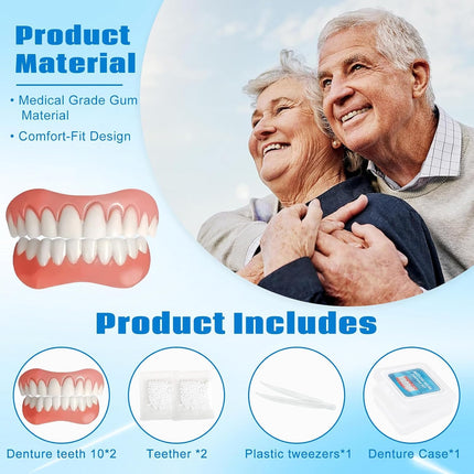 Vepine Custom Fit | Moldable Silicone Dentures with Natural Look | Comfortable Temporary Teeth for Daily Use & Special Occasions