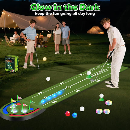 Mini Golf Toy Set | Putting Mat with LED Light-Up Holes & Glowing Balls | Indoor/Outdoor Fun for Kids & Family