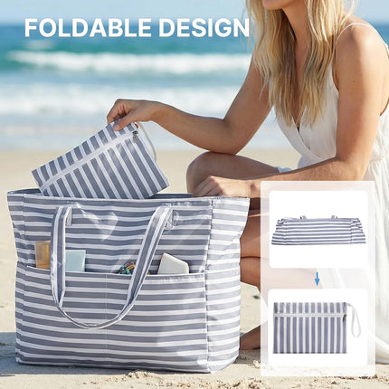 Ultimate Beach Tote Bag | Waterproof & Sandproof Large Bag with Zipper | Foldable Design for Easy Travel and Storage