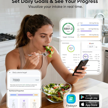 Smart Nutrition Scale | Digital Food Scale with TFT Display & App Integration | Track Calories, Fat, Carbs & Protein for Healthy Meal Prep