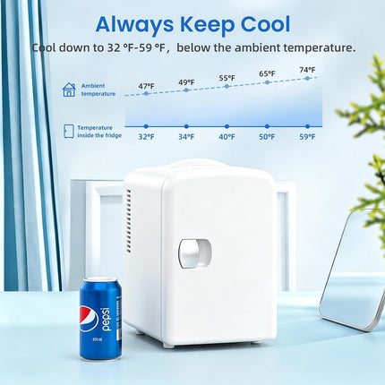 Compact Mini Fridge | Small Fridge 4L Portable Cooler with Adjustable Shelves | Ideal for Medication, Skincare, Beverages & Snacks in Bedroom, Car, or Office