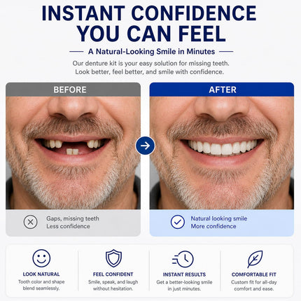 Vepine | Natural-Looking Temporary Denture Teeth with Custom Fit | Easy At-Home Solution for Confident Smiles