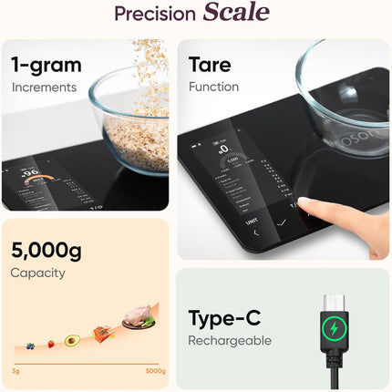 Smart Kitchen Scale | Digital Food Scale with Nutritional Calculator | Accurate Weight Measurement for Healthy Meal Prep