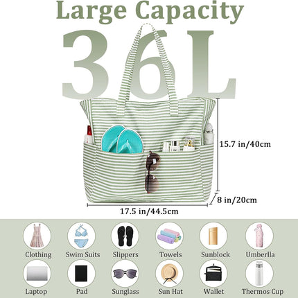 Coastal Collection | Large Waterproof Beach Tote Bag with Zipper & Wet Pocket | Versatile for Travel, Gym, and Grocery