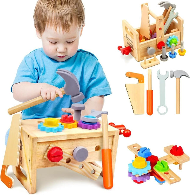 Wood Tool Box for Kids, Educational Toys with Toy Workbench and Tool Set