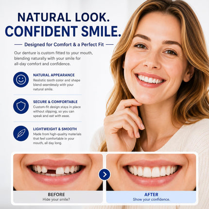 Vepine | Natural-Looking Temporary Denture Teeth with Custom Fit | Easy At-Home Solution for Confident Smiles