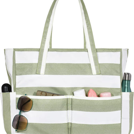 Vepine Large Waterproof Beach Tote Bag with Zipper | Sandproof Design for Travel & Vacation Essentials