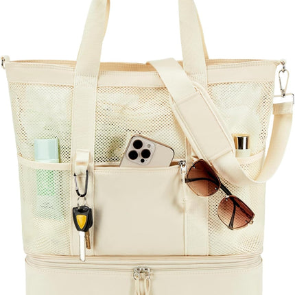 Vepine | Mesh Beach Tote Bag with Insulated Cooler Compartment | Stylish & Versatile Pool Bag for Summer Outings
