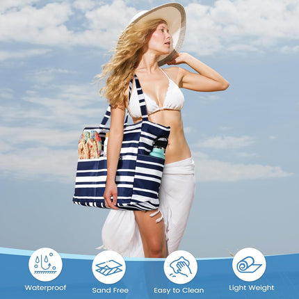 Vepine Waterproof Beach Tote Bag with Zipper & Sandproof Design | Large Capacity for Travel and Gym