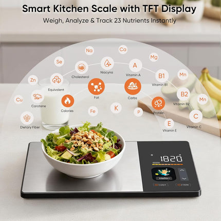 Smart Nutrition Scale | Digital Food Scale with TFT Display & App Integration | Track Calories, Fat, Carbs & Protein for Healthy Meal Prep