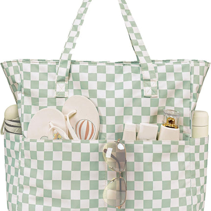 Coastal Collection | Large Waterproof Beach Tote Bag with Zipper & Wet Pocket | Versatile for Travel, Gym, and Grocery