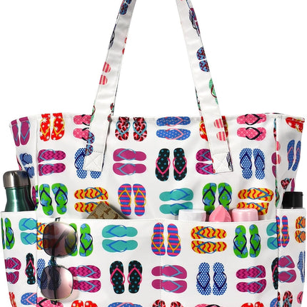 Vepine Large Waterproof Beach Tote Bag with Zipper | Sandproof Design for Travel & Vacation Essentials