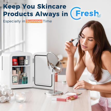 Compact Mini Fridge | Small Fridge 4L Portable Cooler with Adjustable Shelves | Ideal for Medication, Skincare, Beverages & Snacks in Bedroom, Car, or Office
