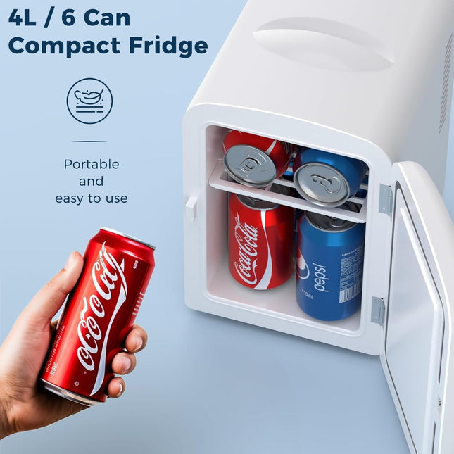 Compact Mini Fridge | Small Fridge 4L Portable Cooler with Adjustable Shelves | Ideal for Medication, Skincare, Beverages & Snacks in Bedroom, Car, or Office