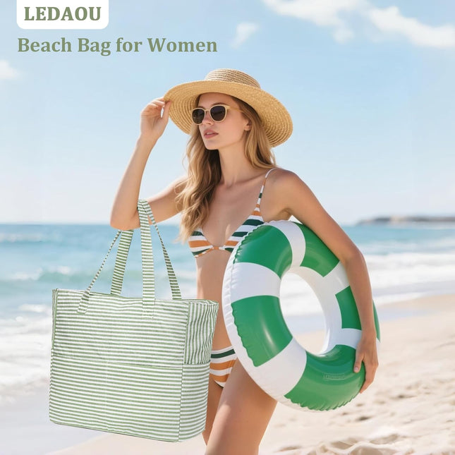 Coastal Collection | Large Waterproof Beach Tote Bag with Zipper & Wet Pocket | Versatile for Travel, Gym, and Grocery