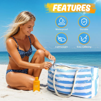 Coastal Escape | Large Waterproof Beach Bag with Sandproof Design | Versatile Tote for Family Outdoor Adventures