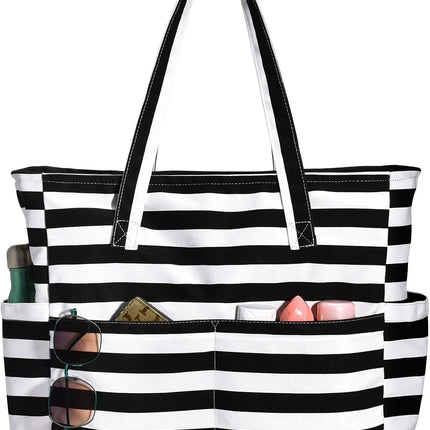 Vepine Large Waterproof Beach Tote Bag with Zipper | Sandproof Design for Travel & Vacation Essentials