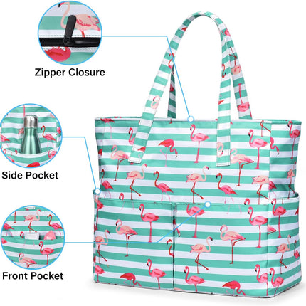 Vepine Large Waterproof Beach Tote Bag with Zipper | Sandproof Design for Travel & Vacation Essentials