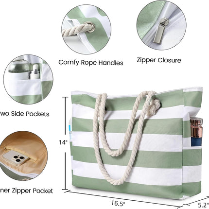 Beach Bliss | Large Waterproof Beach Tote Bag with Zipper | Sandproof Design for Easy Summer Outings