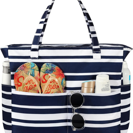 Vepine Waterproof Beach Tote Bag with Zipper & Sandproof Design | Large Capacity for Travel and Gym