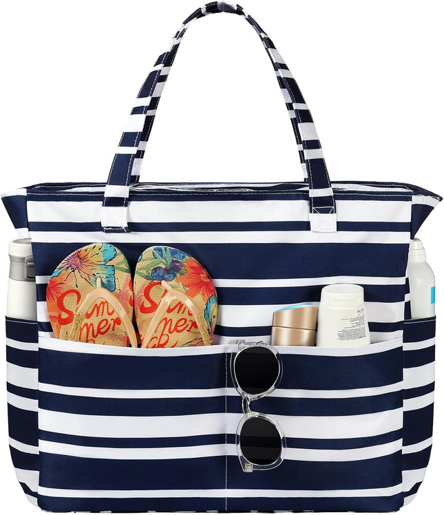 Vepine Waterproof Beach Tote Bag with Zipper & Sandproof Design | Large Capacity for Travel and Gym