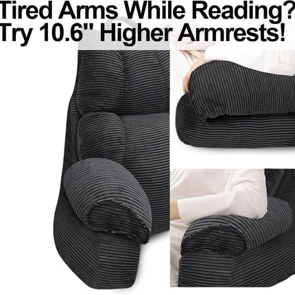 Cozy Reading Pillow with High Arm Rests & Supportive Memory Foam | Perfect Back Support for Relaxing, Reading & Gaming in Bed