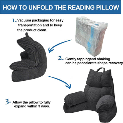 Cozy Reading Pillow with High Arm Rests & Supportive Memory Foam | Perfect Back Support for Relaxing, Reading & Gaming in Bed