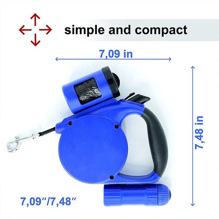 LED Dog Leash with Trash Bag Dispenser | 4.5m Retractable Leash for Nighttime Walks and Training