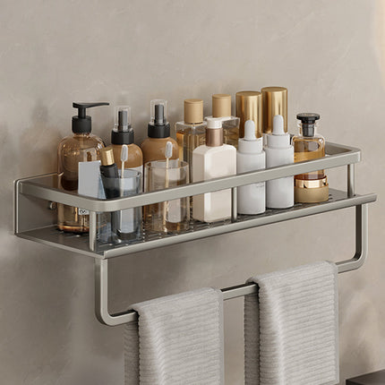 Wall Mounted Bathroom Shelves with Adhesive or Drill Mounting, Gray Metal Bathroom Organizer – image 26