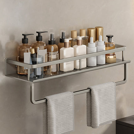 Wall Mounted Bathroom Shelves with Adhesive or Drill Mounting, Gray Metal Bathroom Organizer – image 31
