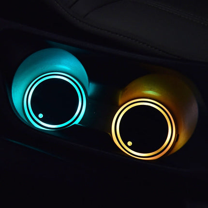 7-Color LED Cup Coaster with Solar & USB Charging | Automatic Light Activation for Car Ambiance