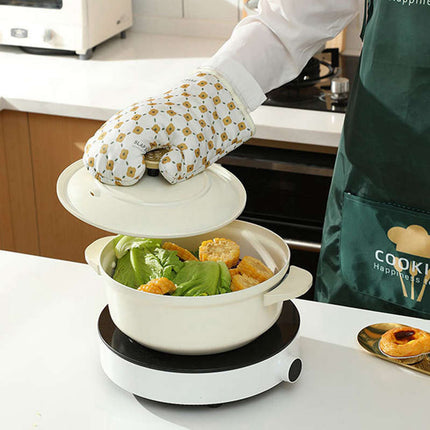 Heat Resistant Cotton Silicone Oven Mitts with Anti-Slip Grip | Safe Cooking for Hot Dishes and Pans