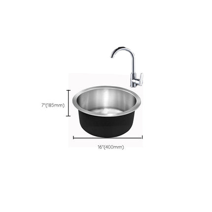 Round Stainless Steel Kitchen Sink, Single Bowl Drop In Bar Sink with Drain Strainer – image 6