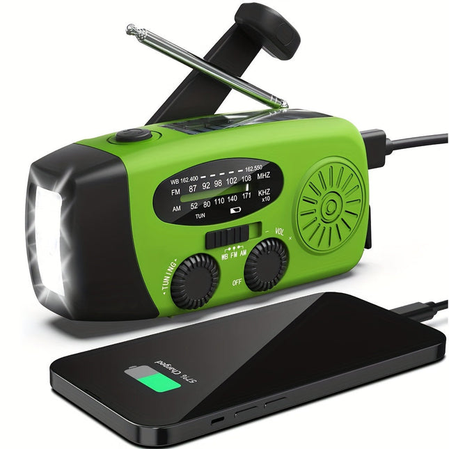 Emergency NOAA Weather Radio, Solar Hand Crank Radio with 2000mAh Power Bank, Portable FM Radio with Flashlight_00