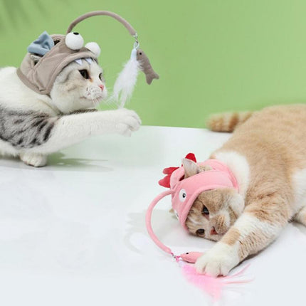 Head-Wearing Cat Toy with Feather Teaser | Adjustable Interactive Hat for Hands-Free Play