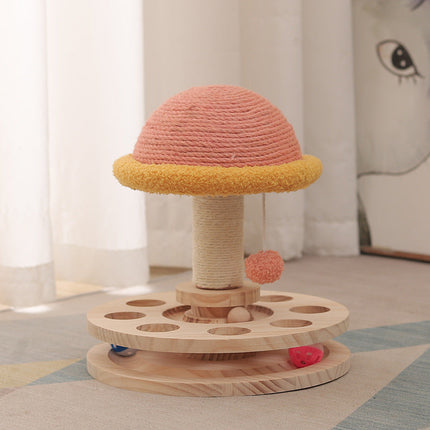 Solid Wood Turntable Cat Toy with Sisal Grinding Claw | Durable Climbing Frame for Healthy Scratching and Play