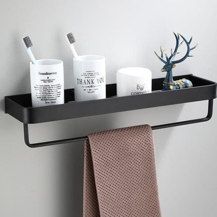 Black Aluminum Bathroom Towel Rack with Hooks, Bathroom Organizer for Towels – image 6