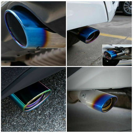 Stainless Steel Car Exhaust Tip with Chrome Blue Finish | Universal Fit Muffler for Enhanced Performance and Style