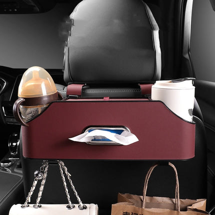 Genuine Leather Car Tissue Box & Cup Holder Bag with Compression Resistance | Stylish Storage Solution for Organized Vehicles