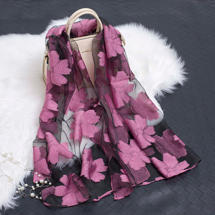 Scarves for Women, Floral Organza Scarf with Hollow Cut Flowers – image 29
