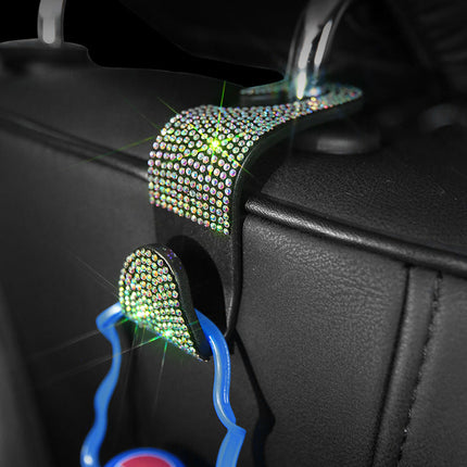 Car Seat Headrest Hook Accessory with Gem Adornments | Elegant Storage Solution for Handbags and Umbrellas
