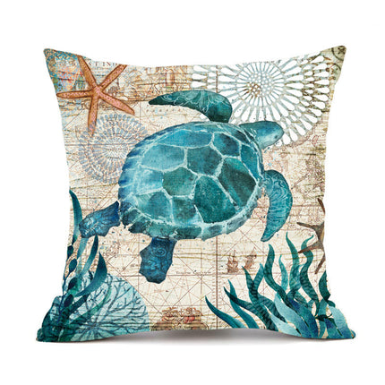 Marine Life Printed Cushion Cover with Invisible Zipper | Flax Material for Elegant Home Decor