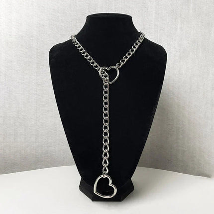 Gothic Heart Necklace, Y Lariat Necklace in Stainless Steel, Heart Pendant Necklace, Punk Gothic Jewelry